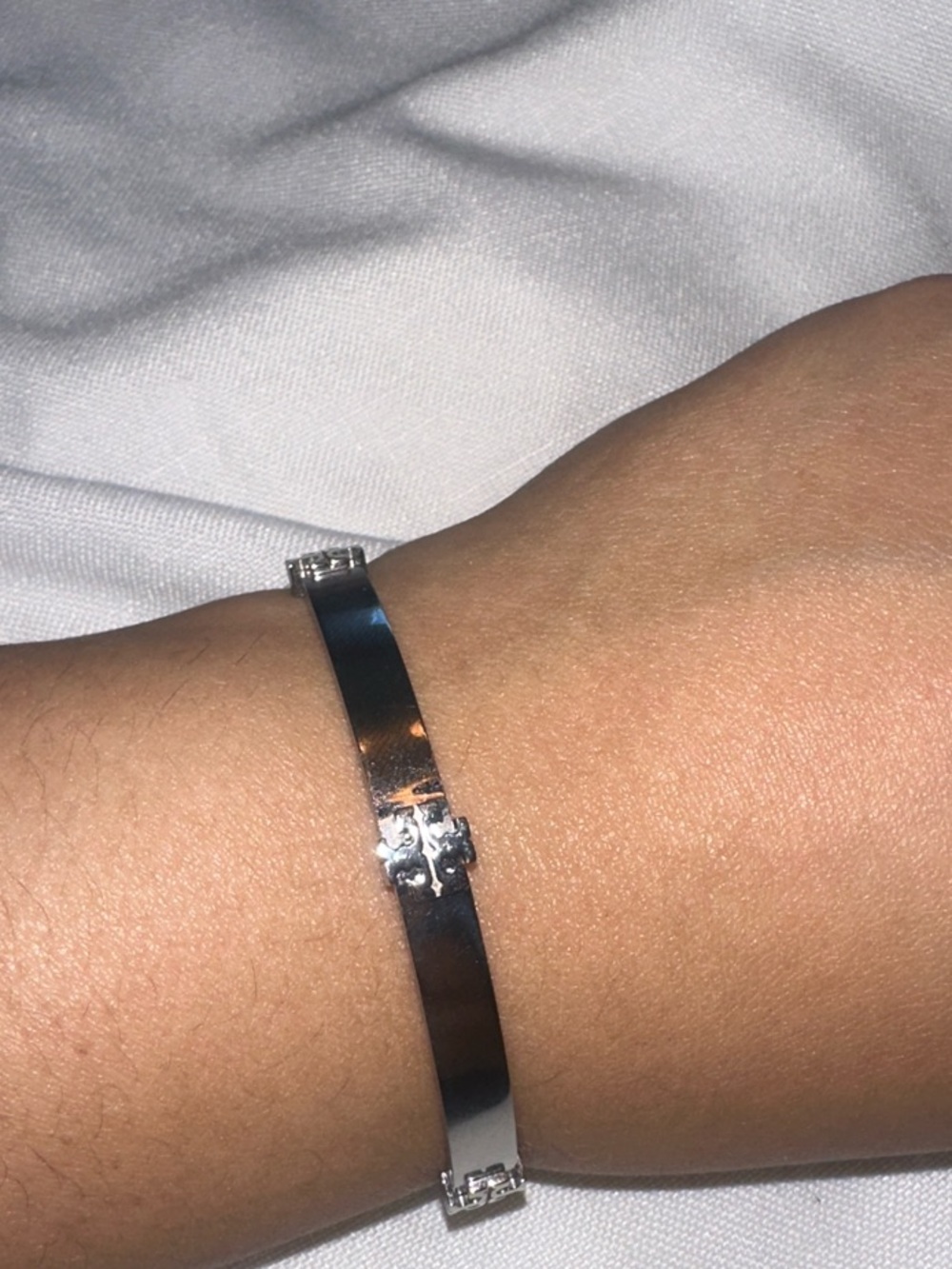 Tory Burch Minimal Silver Stainless Steel Bracelet - Sleek Thin Cuff